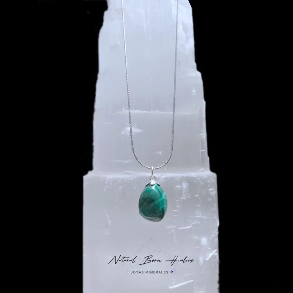 Colgante Malaquita Rodado cadena plata
