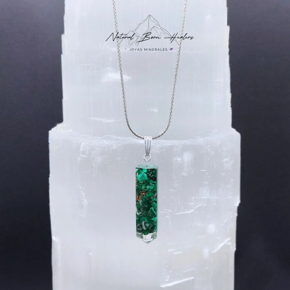 colgante malaquita orgonite plata
