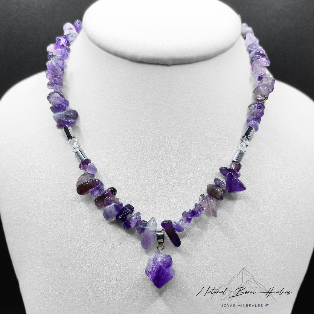collar amatista cuarzo herkimer hematites colgante amatista blanco