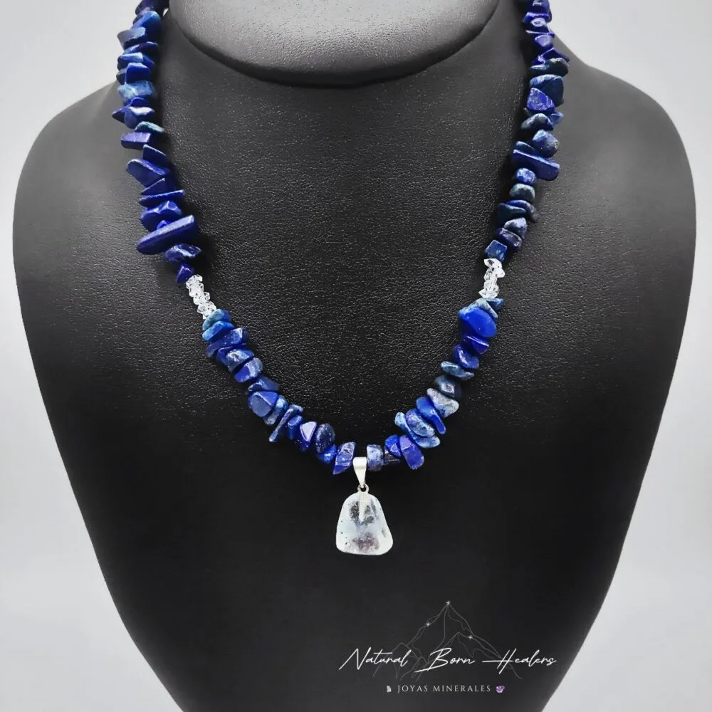 collar lapislazuli cuarzo herkimer colgante aguamarina