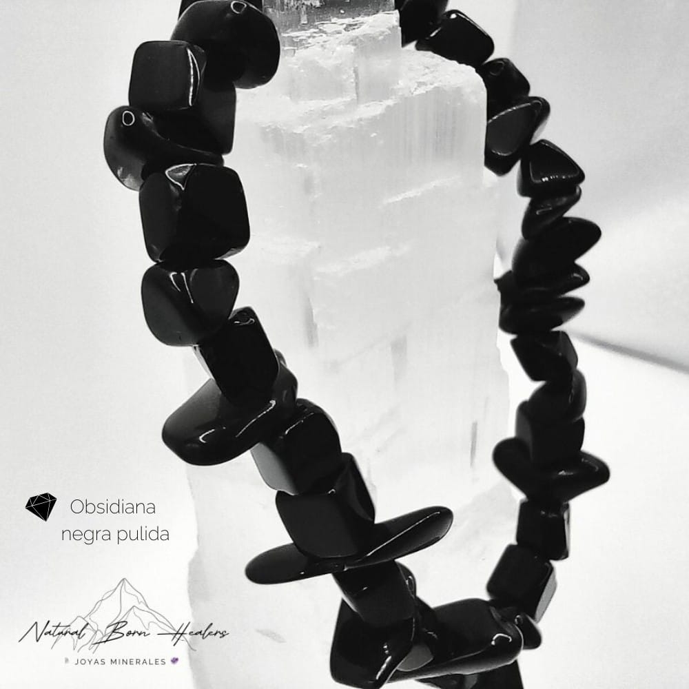 pulsera minerales obsidiana negra pulida oferta pack
