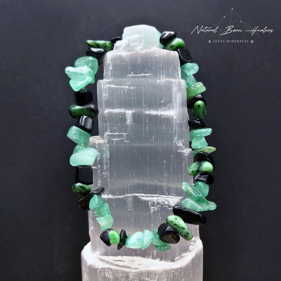 Pulsera de Aventurina verde Rubi con Zoisita y Obsidiana